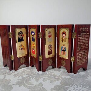 Miniature Chinese Folding Screen with Peking Opera Facial Make up Asian Decor